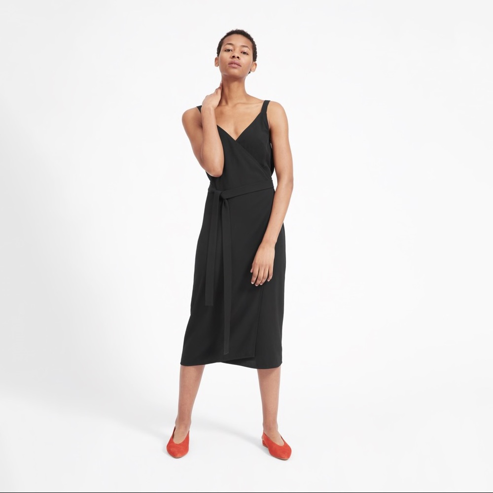 Everlane Japanese Go-Weave Black Midi Wrap Dress